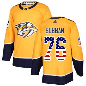 Herren Nashville Predators Eishockey Trikot P.K Subban #76 Authentic Gold USA Flag Fashion